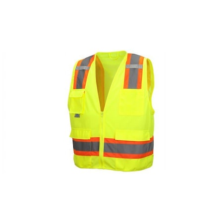 Pyramex - Safety Vest - Hi-Vis Lime Vest with Contrasting Reflective Tape - Size 4X Large RCZ2410X4